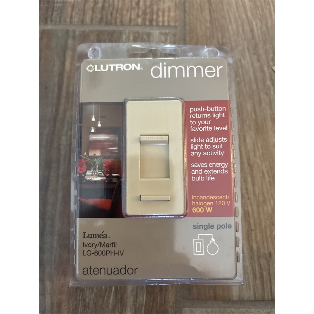 Lutron Atenuador Dimmer, Single Pole‎ Halogen 120V 600W, Push-Button